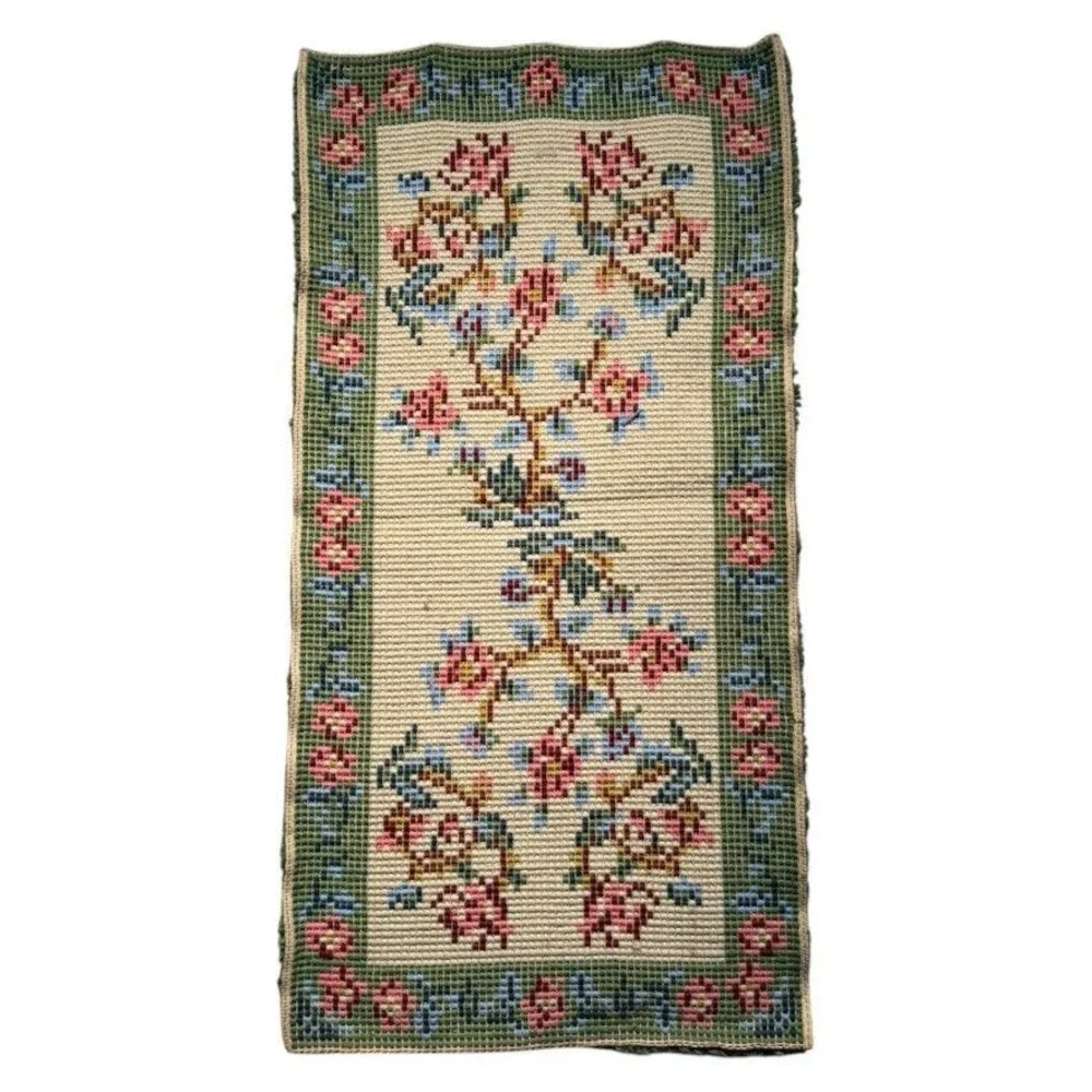 Vintage Floral Latch Hook Wool Rug Wall Hanging Rectangular‎ 22